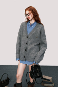 Grey wool knitted cardigan sweater jacket