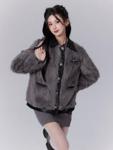 Grey Heavy Plush Fur Jacket