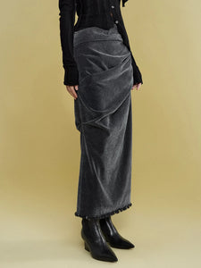 Two-tone pleated straight skirt