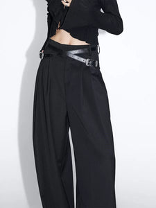 Pleated loose-fitting wide-leg suit trousers