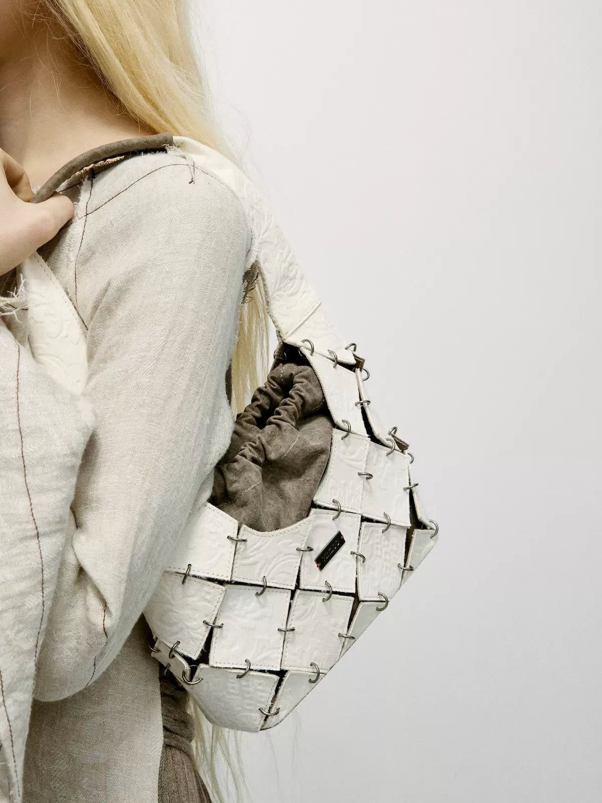 White Embossed Pony Hair Shoulder Bag