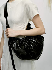 Black silk cowhide vintage shoulder crossbody bag