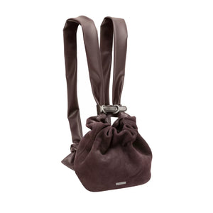 Wrinkled Suede Bucket Backpack Bag