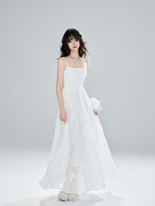 Waist-Cinching Elegant Lace Spaghetti-Strap Fairy Long Dress