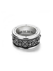 Medieval style dark handmade distressed sterling silver ring