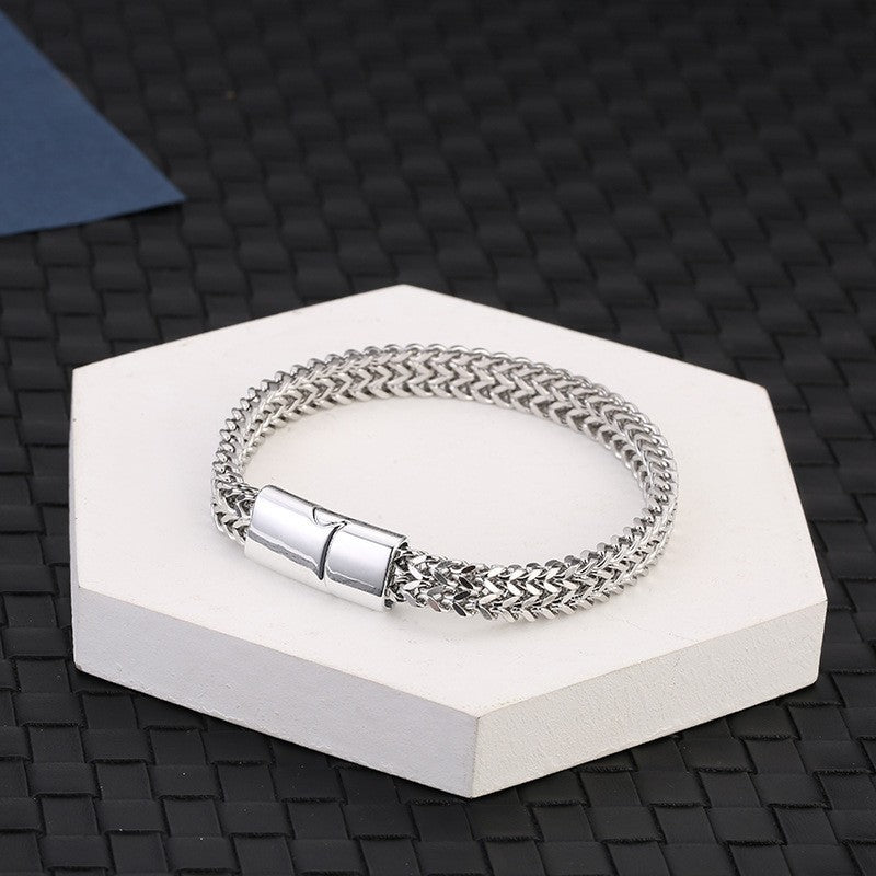 Titanium steel module stainless steel braided square magnet clasp bracelet