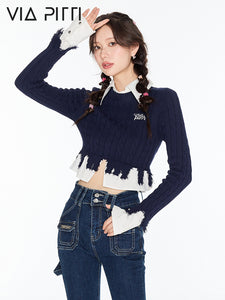 College Style Shirt with Patchwork Sweater