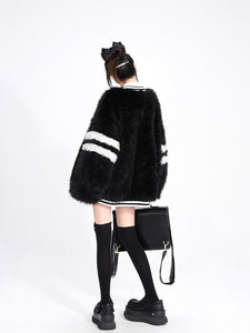 Black Cotton Padded Thick Fur Coat