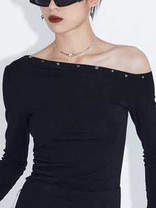 Two-Way Off-Shoulder Slanted Neck Rhinestone Base Layer