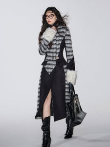 Houndstooth Patchwork Wool Coat