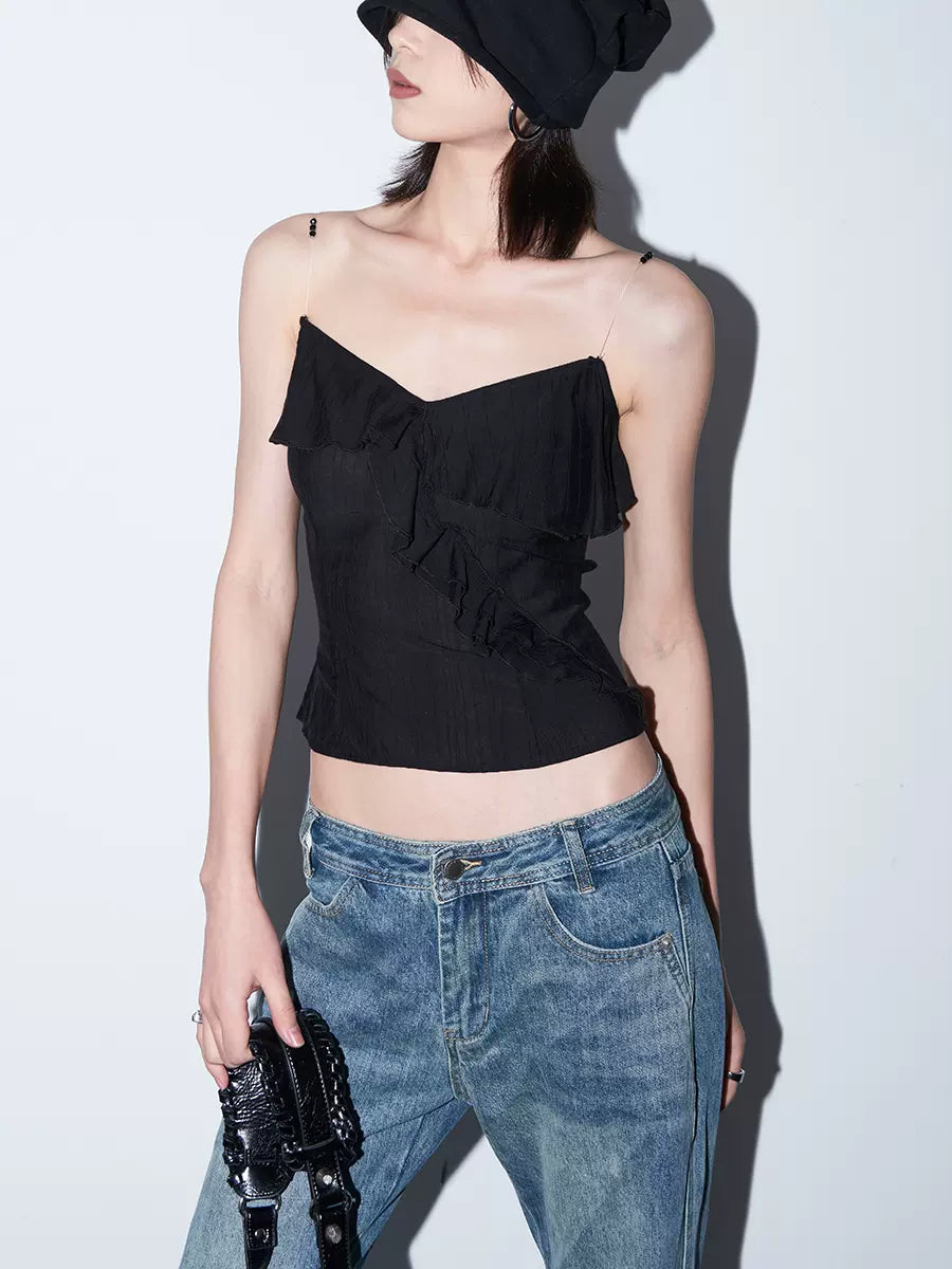 V-neck ruffled cropped vest