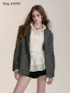 Loose and Versatile Woolen Jacket with Hat