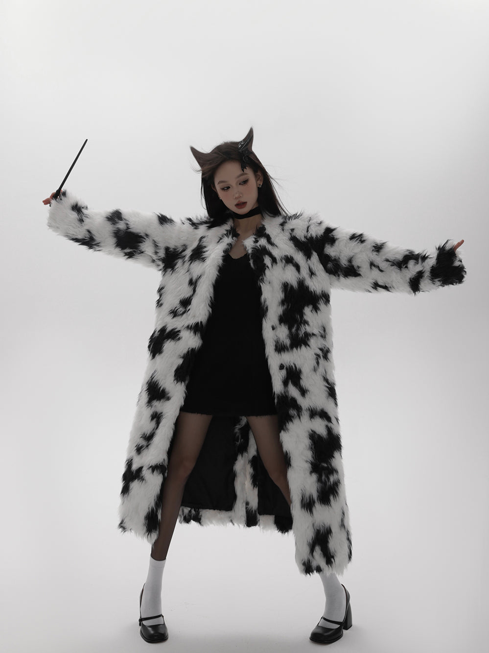 Black and White Cow Print Witch Coat