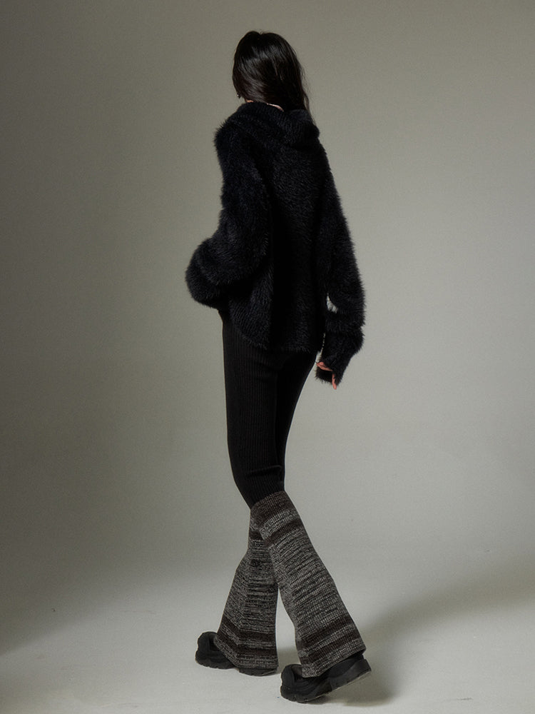 Black and Gray Color-Block Straight-Leg Knit Pants