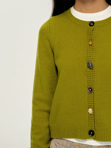 Kiwi Green Irregular Fruit-Shaped Buttons Sweater