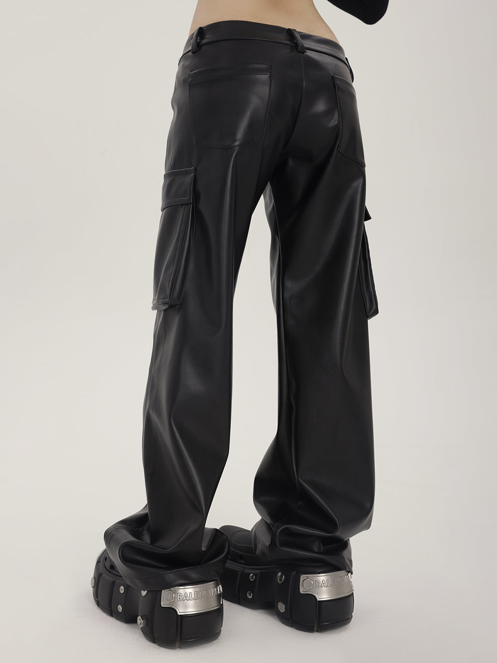 Low-Waist PU Leather Cargo Pants