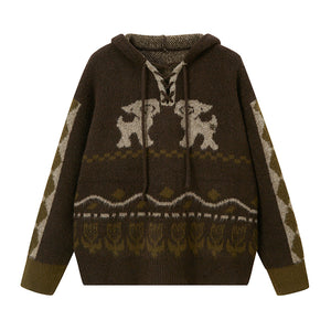 deer hooded knit sweater