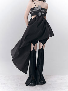 New Chinese Style Buttoned Hollow Flared Elastic Slim Trousers