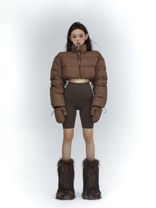 Brown Basic Short High Neck Down Jacket