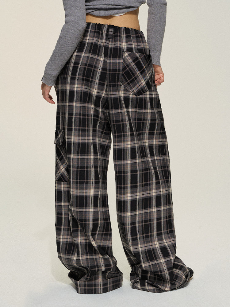 Plaid Loose Wide-Leg Pants Casual Trousers