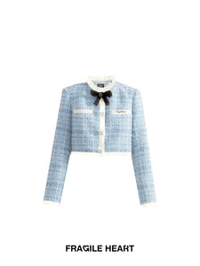 Blue Chanel Style Skirt Suit with Satin Tweed Jacket