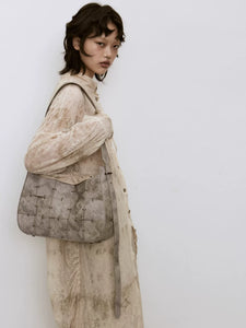 Grey Embossed Pony Hair Shoulder Bag