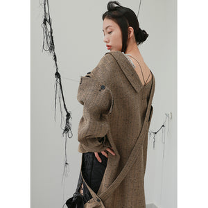 Deconstructed Asymmetric Split Sleeve Sequined Wool Coat