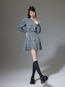 Large Lapel Long Sleeve Pleated Dress