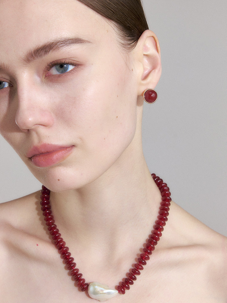 Red agate stitching baroque necklace