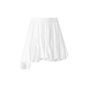 Elastic waist pleated asymmetric skirt