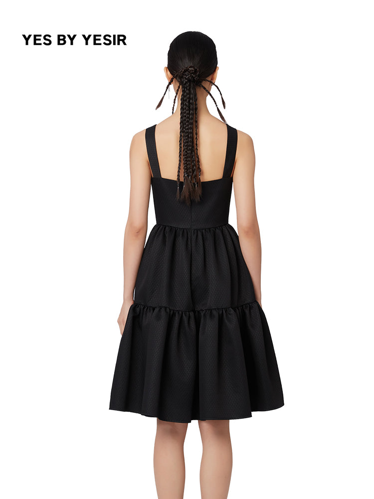 French light luxury black dress with suspenders