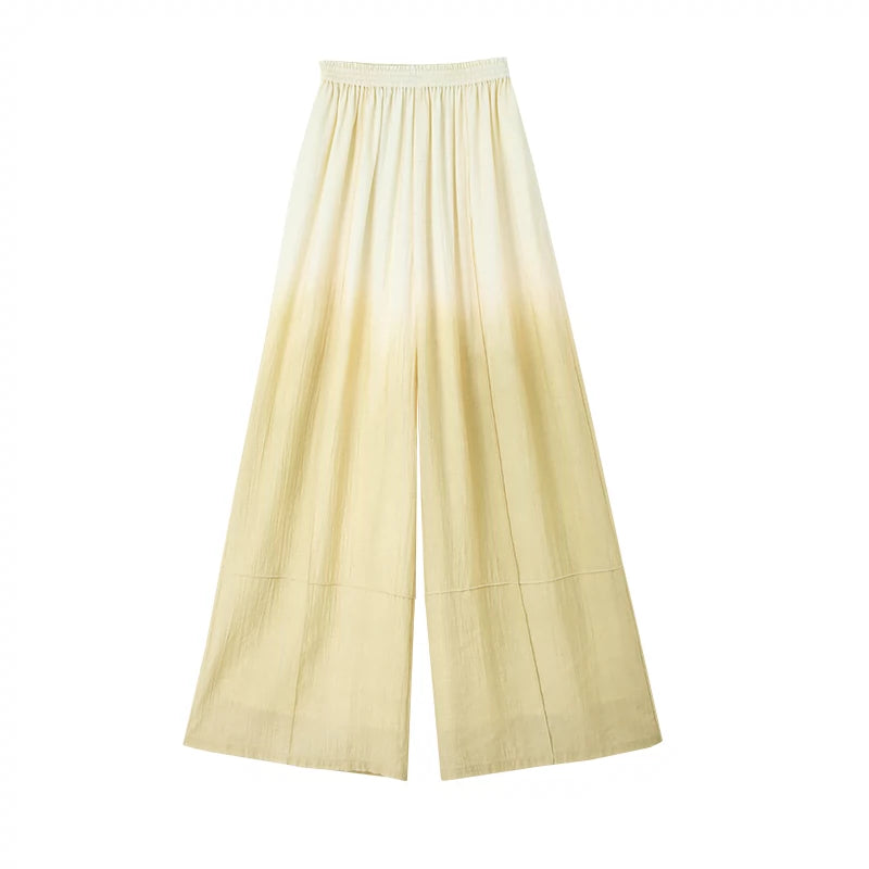 Elastic waist dyed wide leg pants