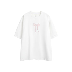 Sweet bow-like embroidered short-sleeved T-shirt