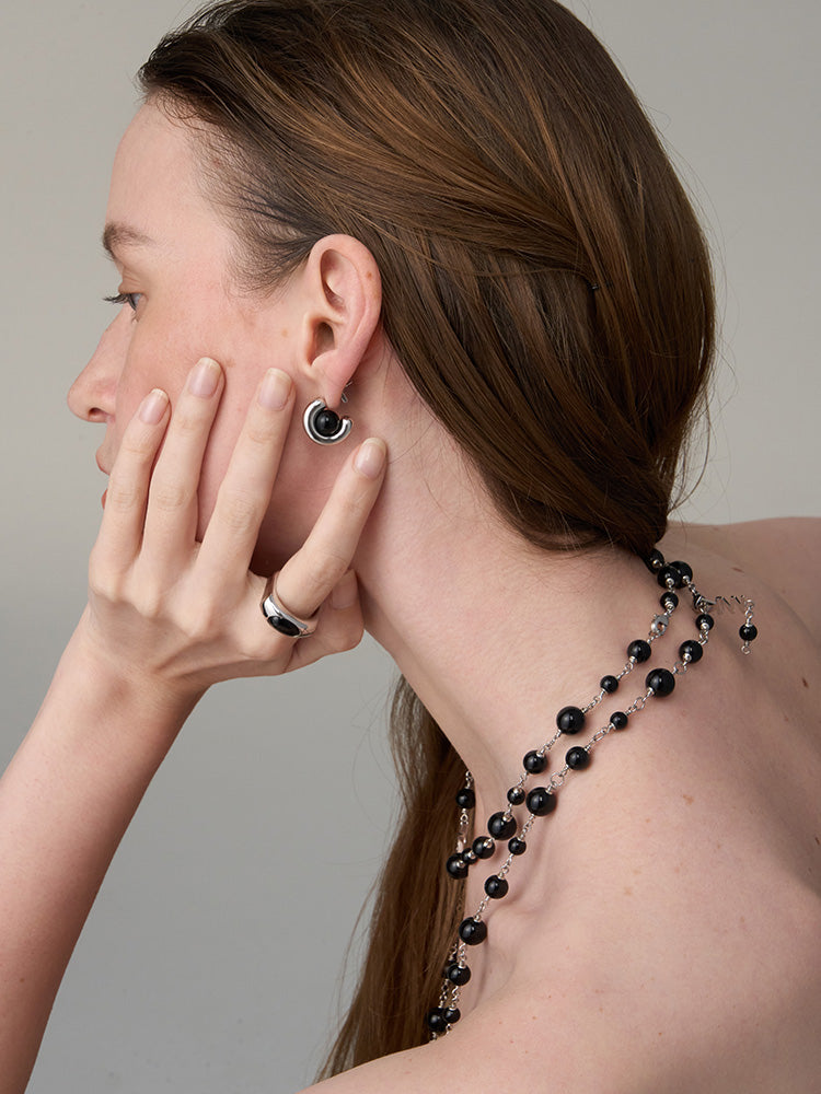 Black Onyx Hoop Earrings