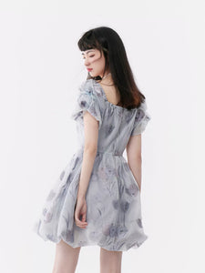 Mid-Autumn Summer Dream Rose Bud Blue-Gray Princess Dress