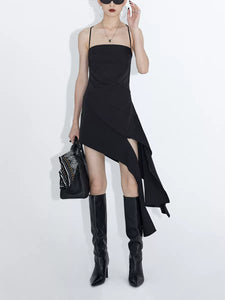 Slit hem suspender dress