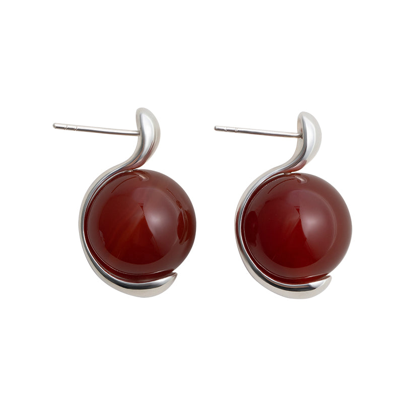 Agate single bead earrings