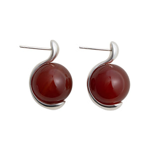 Agate single bead earrings