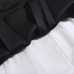 Double-layer color-blocked bow waist lace pleated skirt