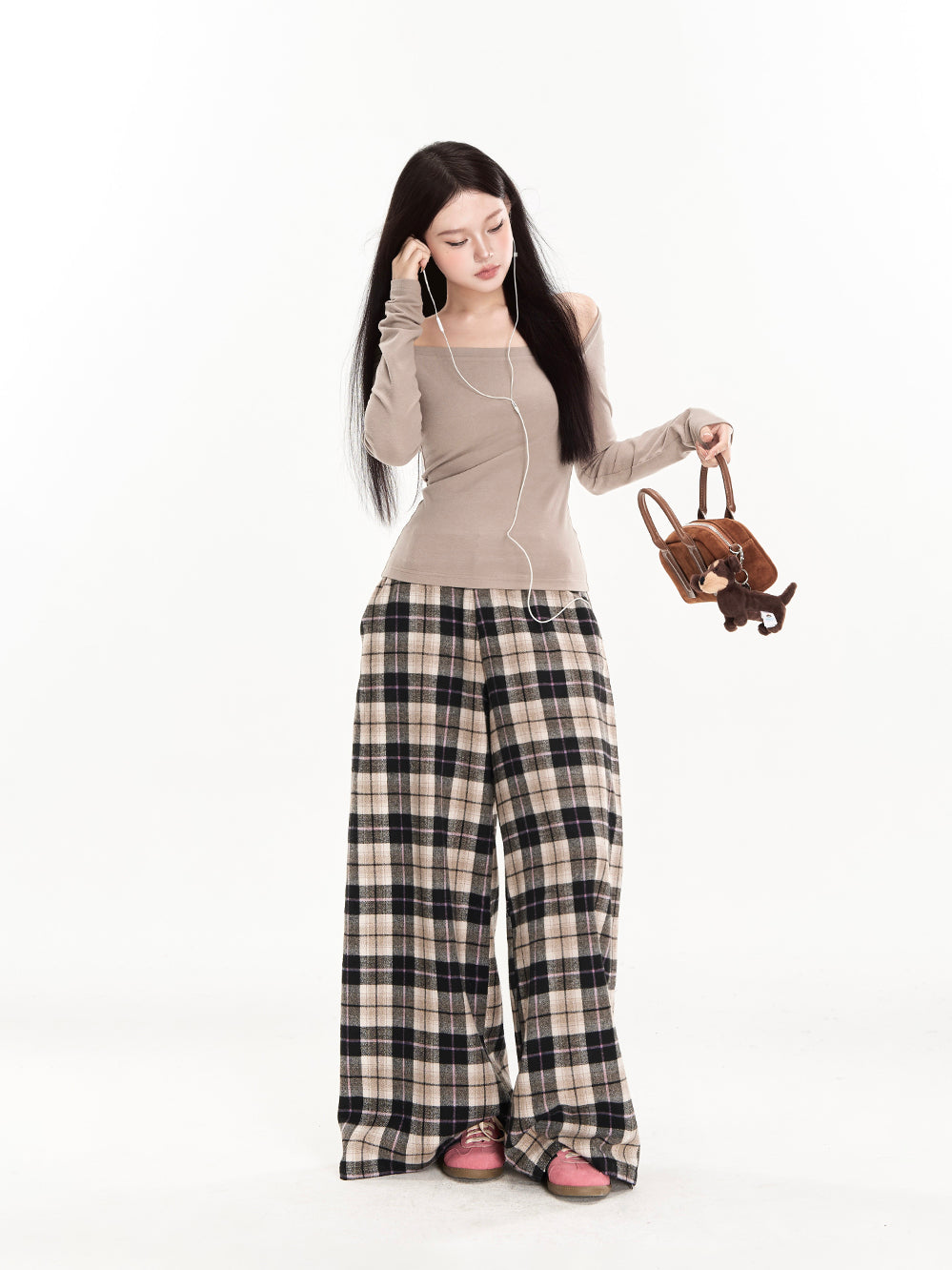 Relaxed Draped Loose Plaid Pants