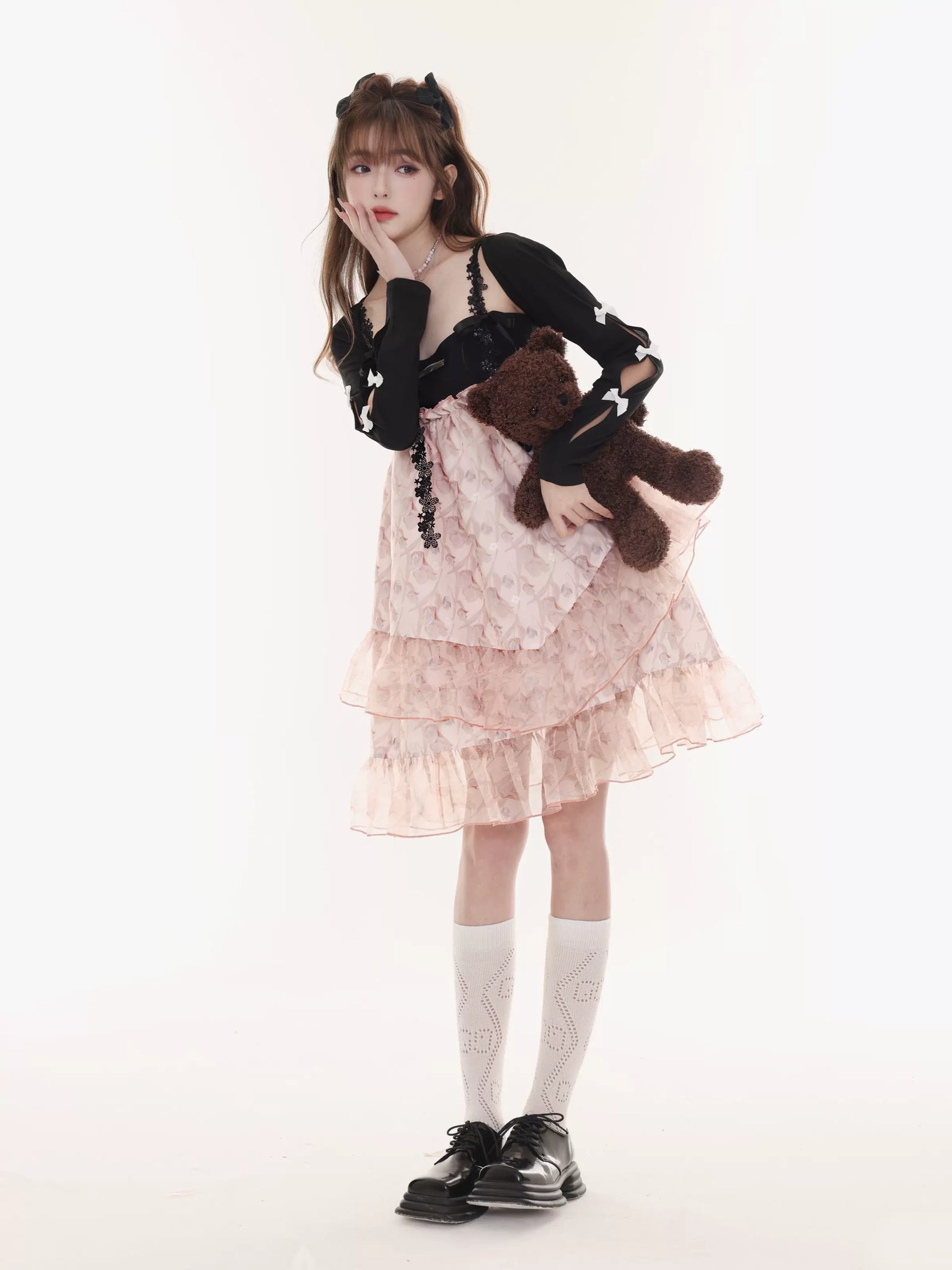 Amber Black Tea Sweet Suspender Princess Puffy Dress