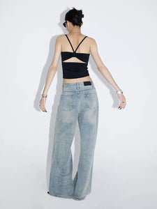 Low-rise loose straight jeans