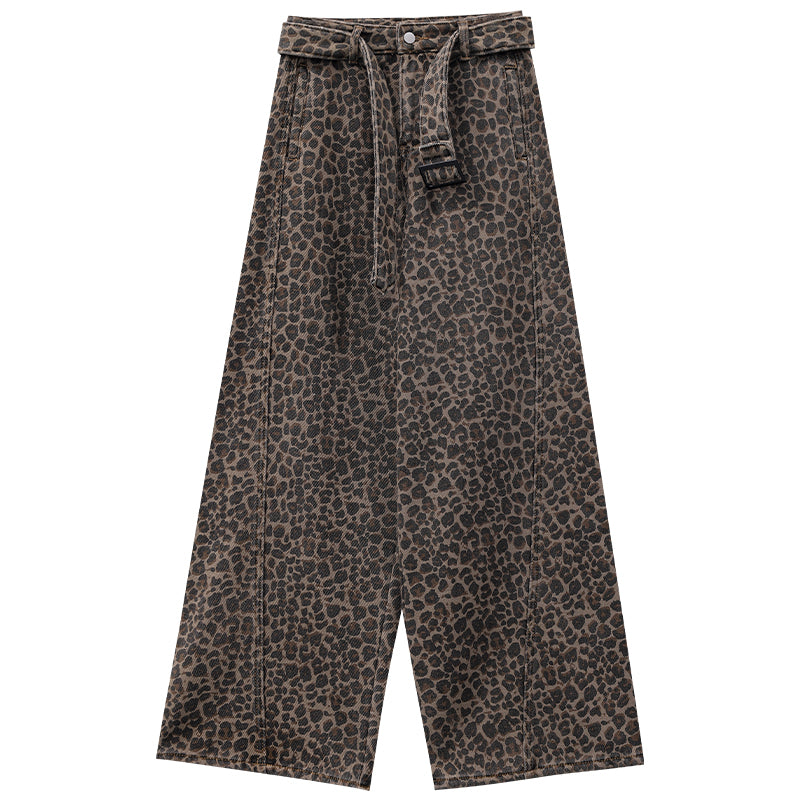 Late Autumn Ode - Leopard Print Fleece-Lined Thickened Jeans