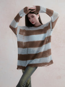 Mohair Ripped Striped Sweater