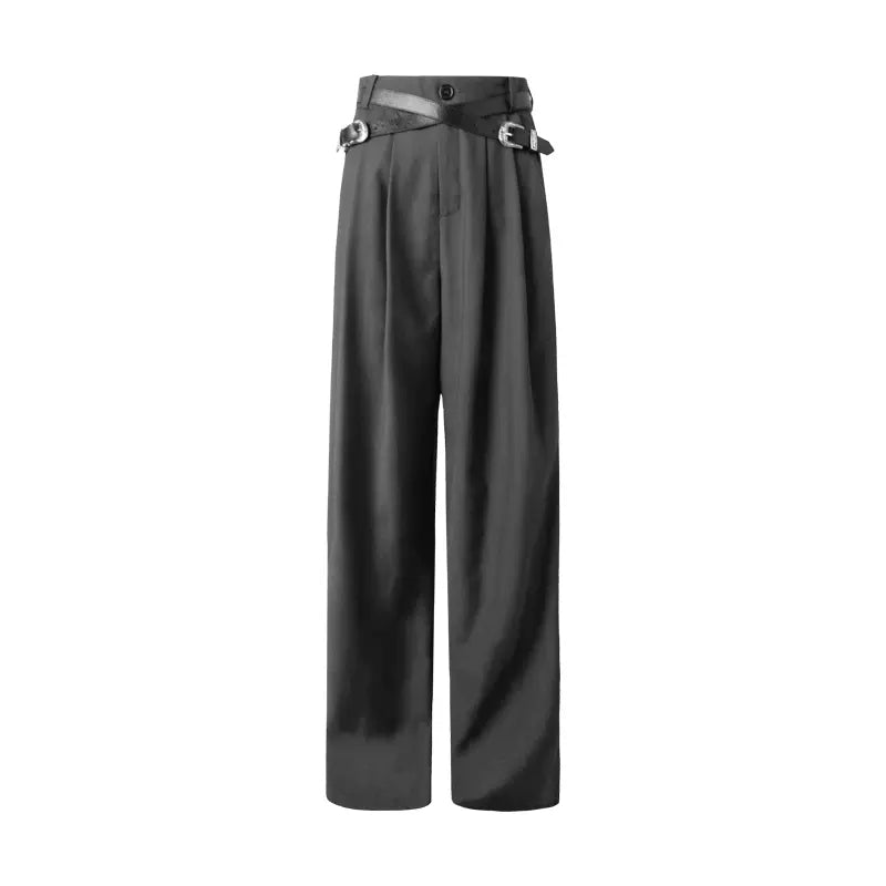 Pleated loose-fitting wide-leg suit trousers