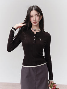 Vintage Henley Collar Knit Bottoming Shirt