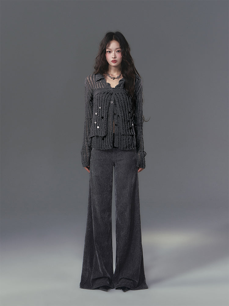 Black Textured Niche Elegant Loose Pants