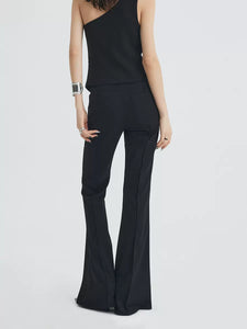 Black flared slim fit trousers with seams