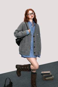 Grey wool knitted cardigan sweater jacket