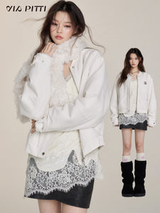 Heavy Industry Fur Collar Two-way Wear Baseball Jacket